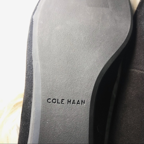 COLE HAAN OPEN TOE PEEPTOE SUEDE AND LEATHER FLATS - Picture 8 of 8